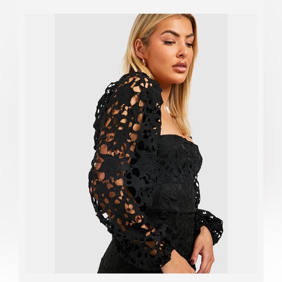 Boohoo Black Lace Midi Dress with Balloon Sleeves - Picture 4 of 7